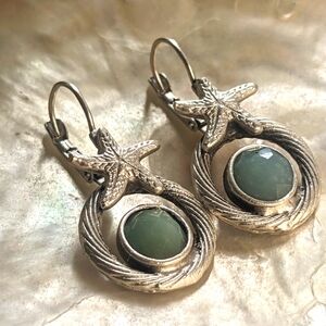 Natural Amazonite And Starfish Earrings Silver Plated